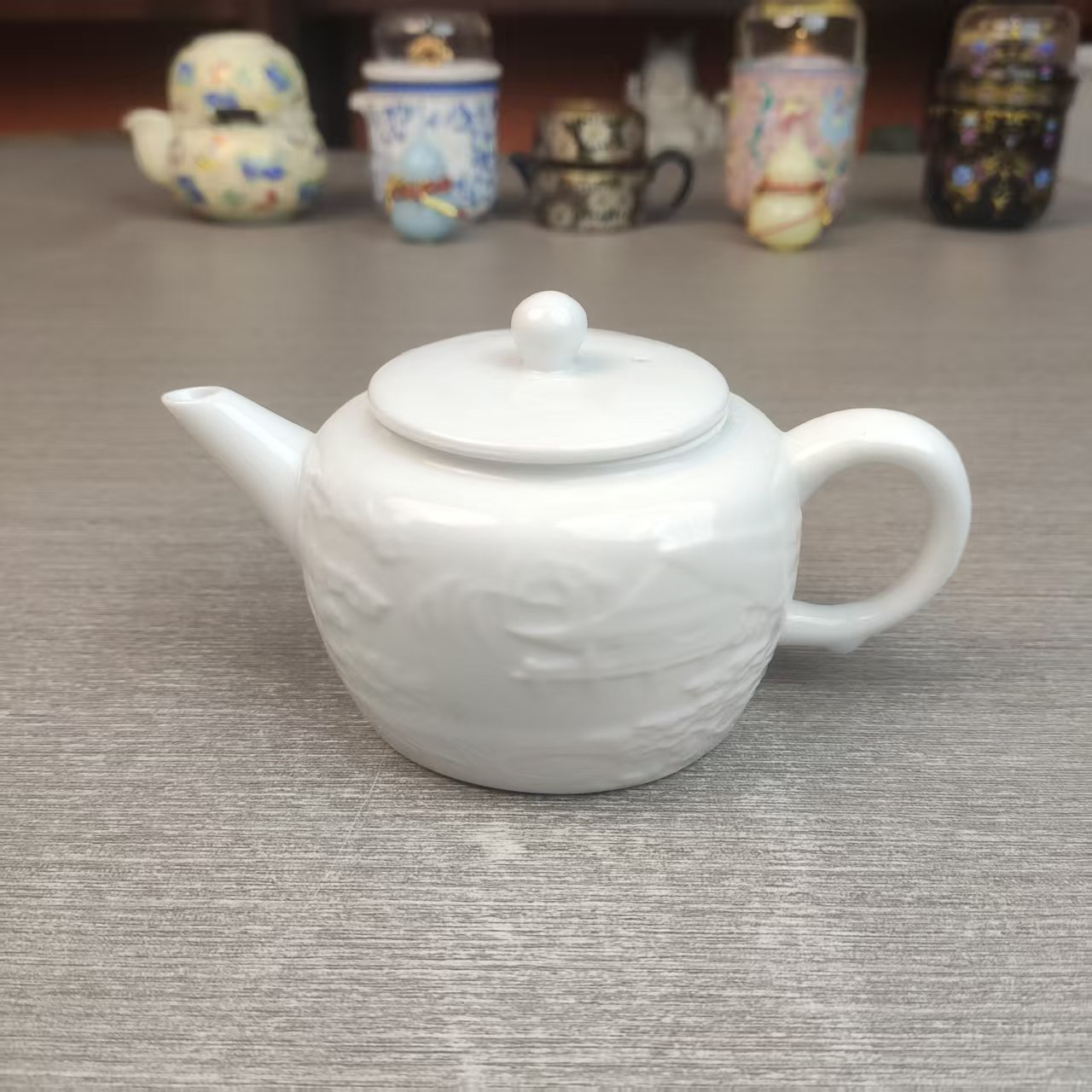 羊脂玉瓷烟雨轻舟功夫茶具茶壶冰种