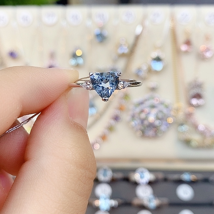 戒指银S925镶嵌海蓝宝石