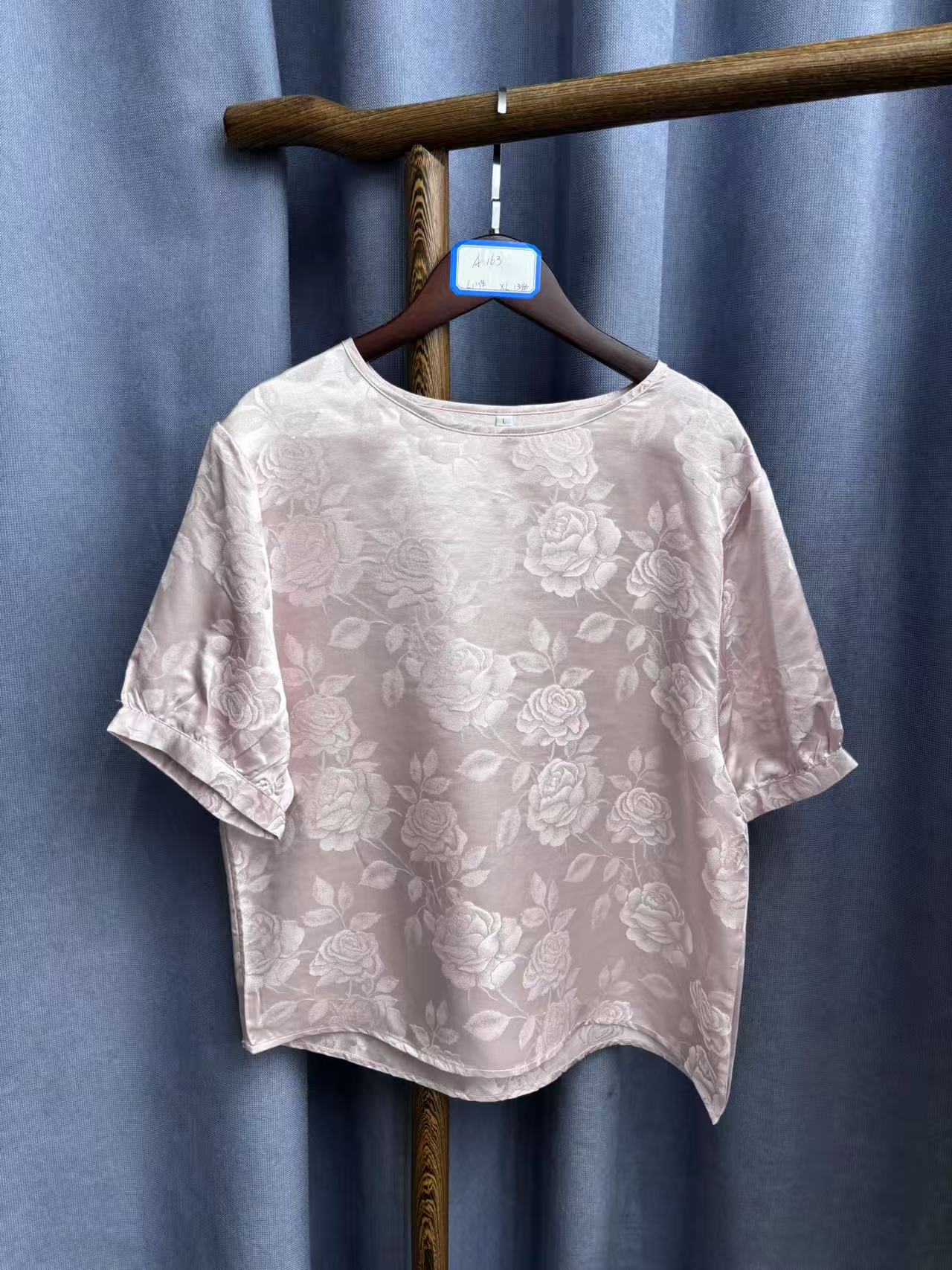 2025夏季新款休闲宽松百搭圆领桑蚕丝上衣短袖女A163