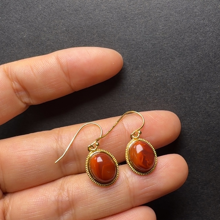 南红玛瑙银S925镀金镶嵌耳饰