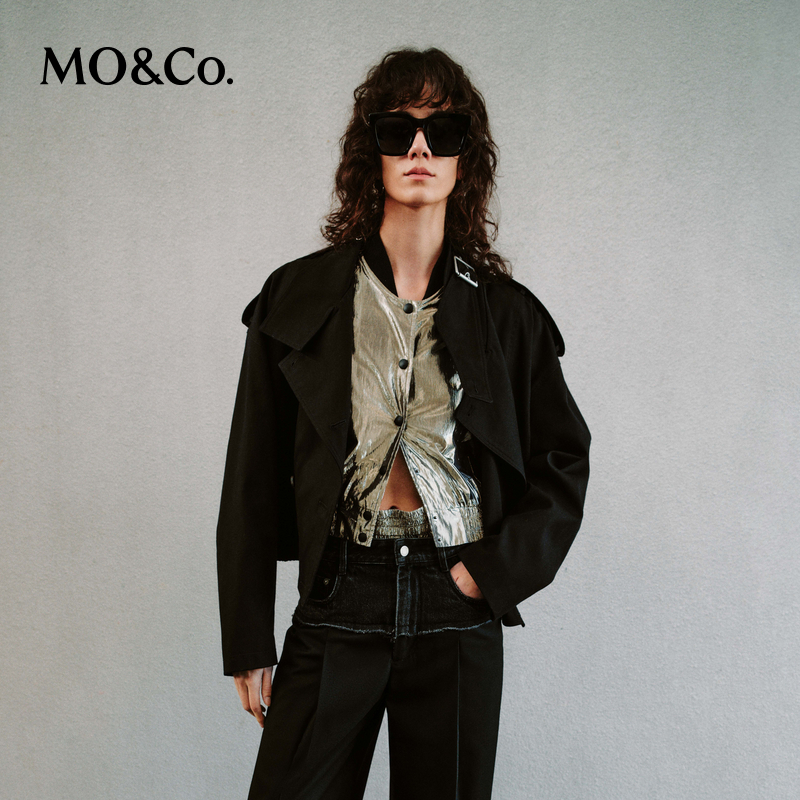 【陈大可专属】MOCO春大翻领双排扣短款夹克外套MBD1JKTT07