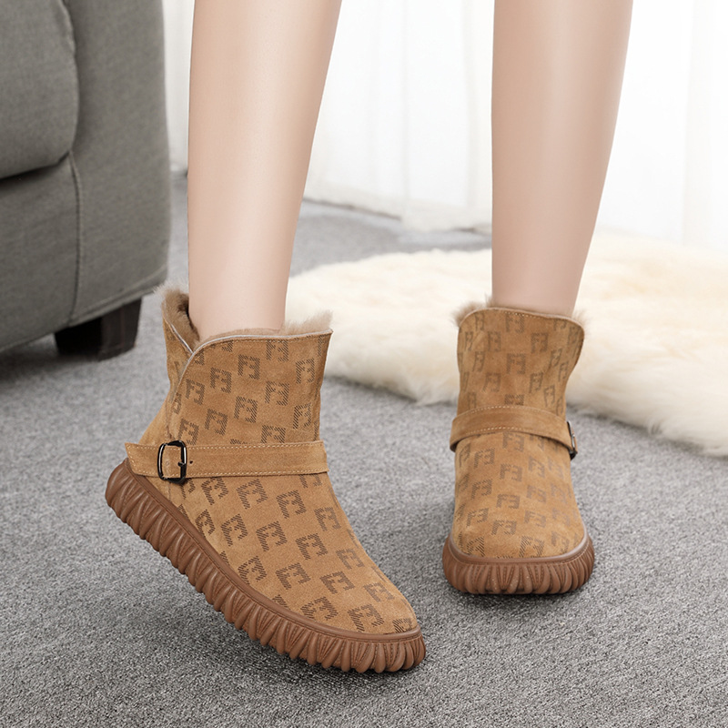 旅途2024年冬季新款羊皮毛一体真皮雪地靴女加厚保暖厚底东北6028