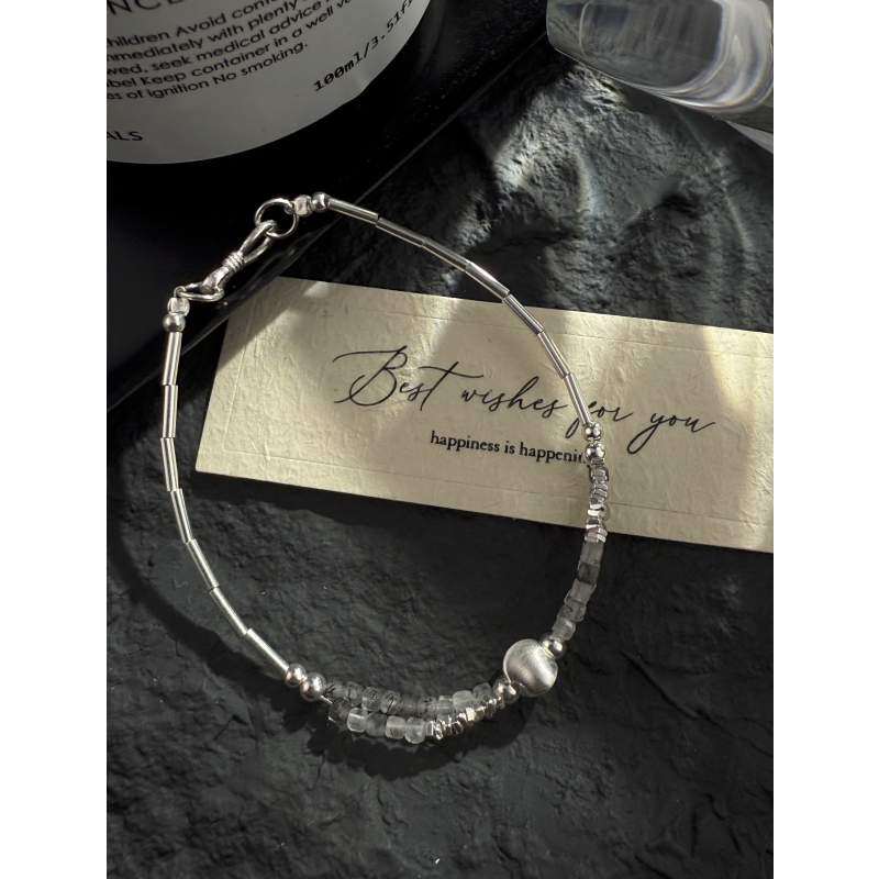 【静心 初源系列】Serene Mind手工s925银拉丝猫眼银珠黑发晶手链