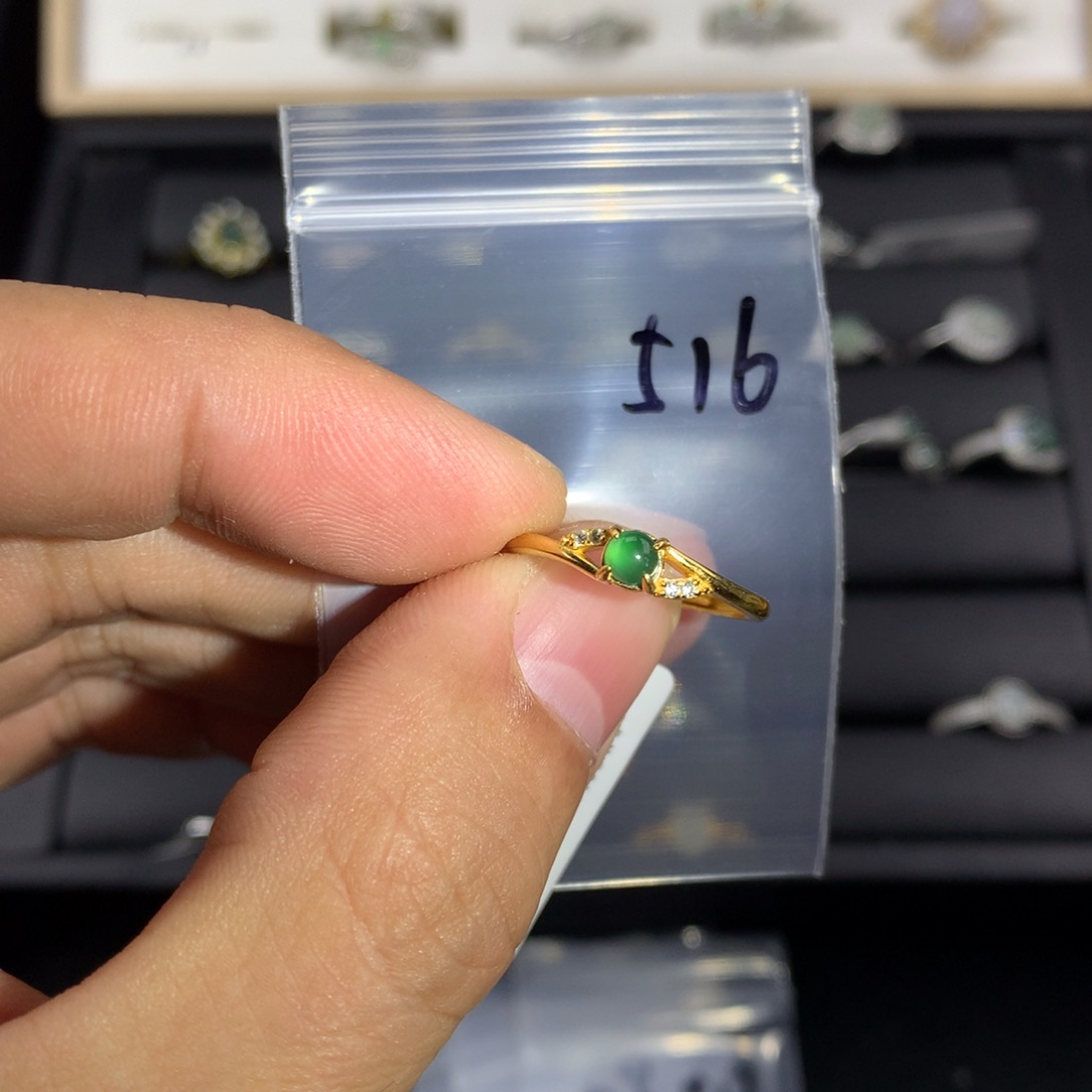 翡翠银S925镀金镶嵌戒指516