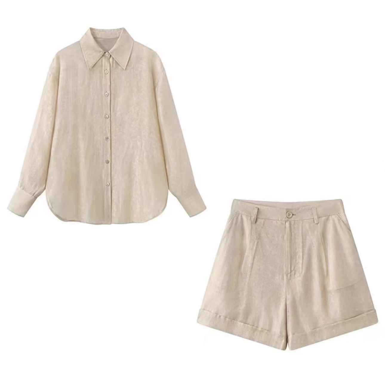 【商场同款】2025夏季新款百搭防晒服长袖衬衫短裤两件套套装女1010
