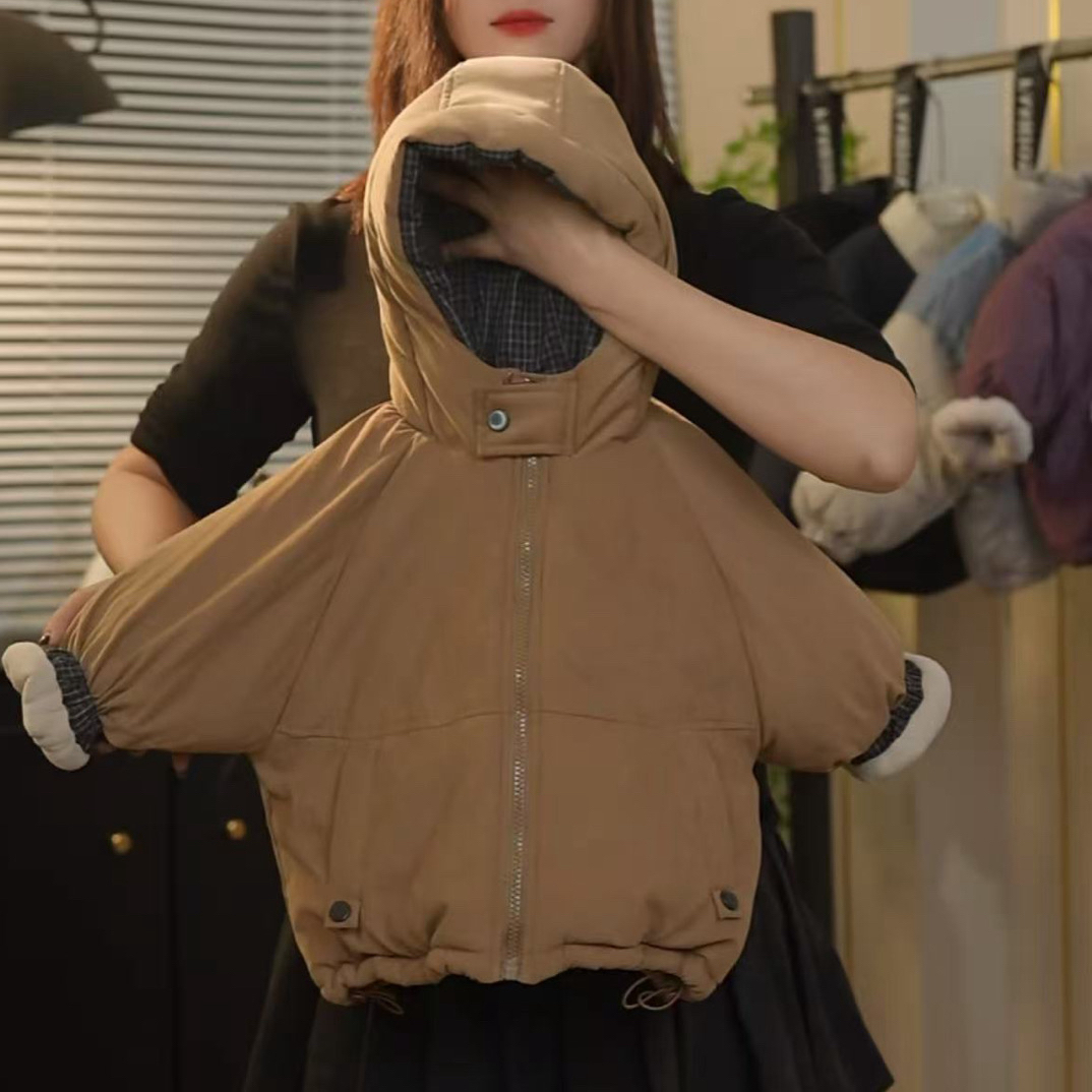 儿童连帽棉服加绒2025冬季款男女童棉袄外套宝宝纯色棉衣加厚