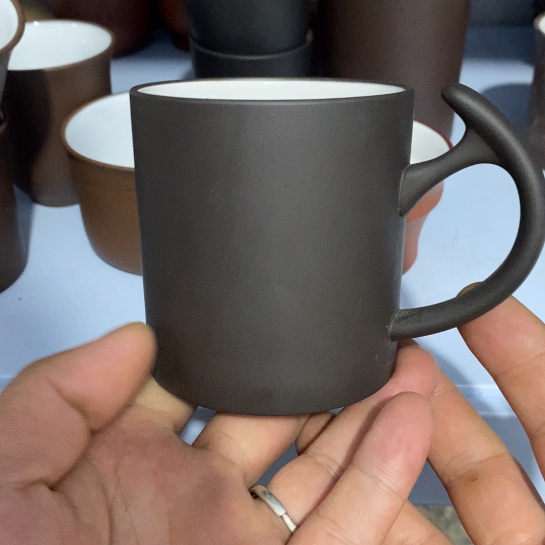 茶壶紫砂黑料白釉带把杯200cc