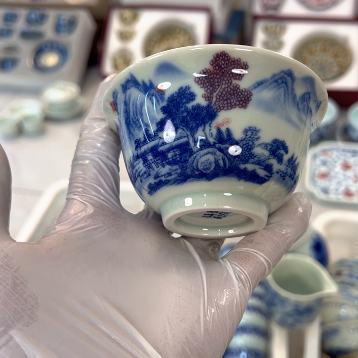 瓷片白青花富春山居富春山居图压手杯主人杯全品