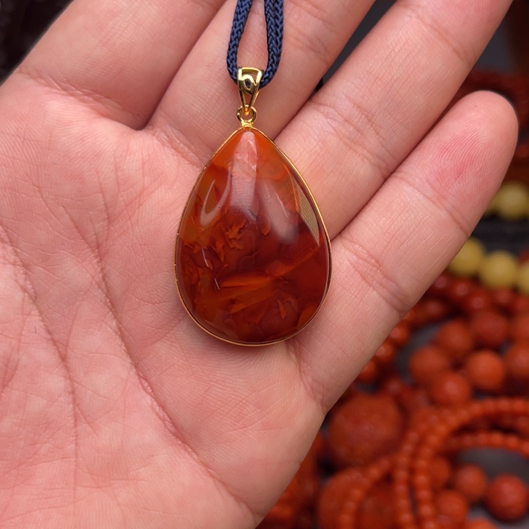 南红玛瑙配饰银S925镀金镶嵌