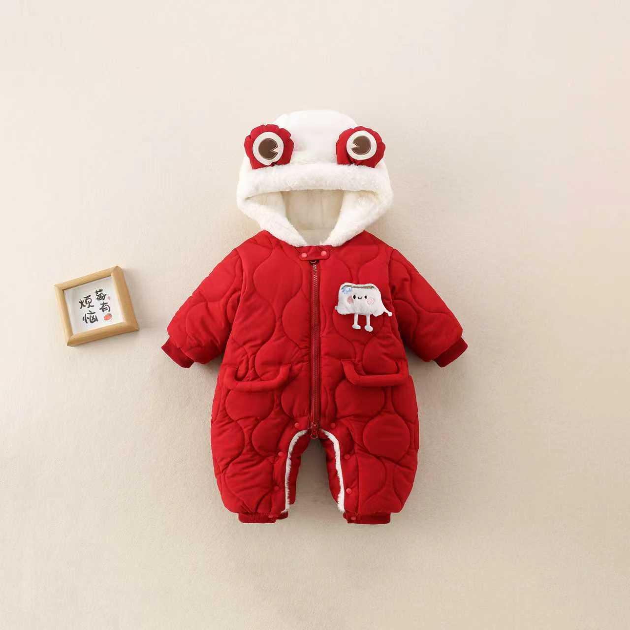BBQ男女宝宝加厚冬季爬服中国风新生儿连体哈衣