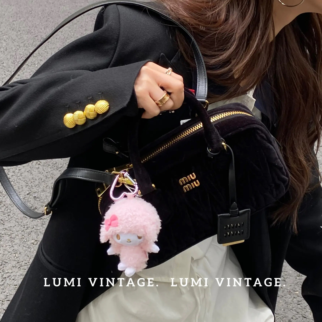 95新 MIU MIU/缪缪  丝绒黑金保龄球单肩包39028917