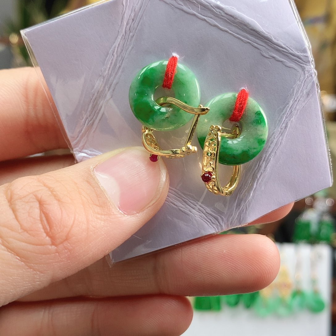 翡翠耳饰银S925镶嵌耳饰