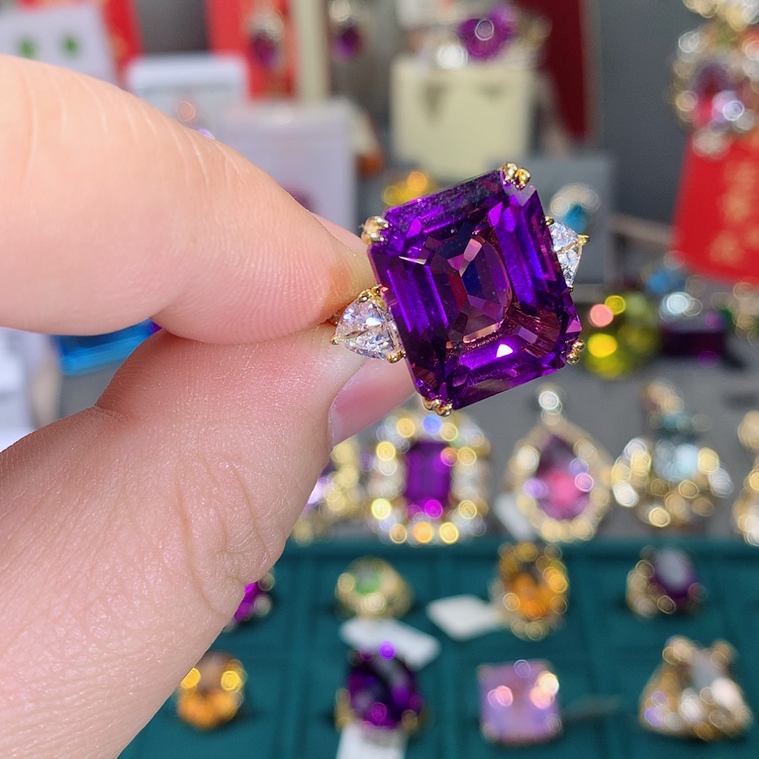 水晶戒指银S925镶嵌戒指