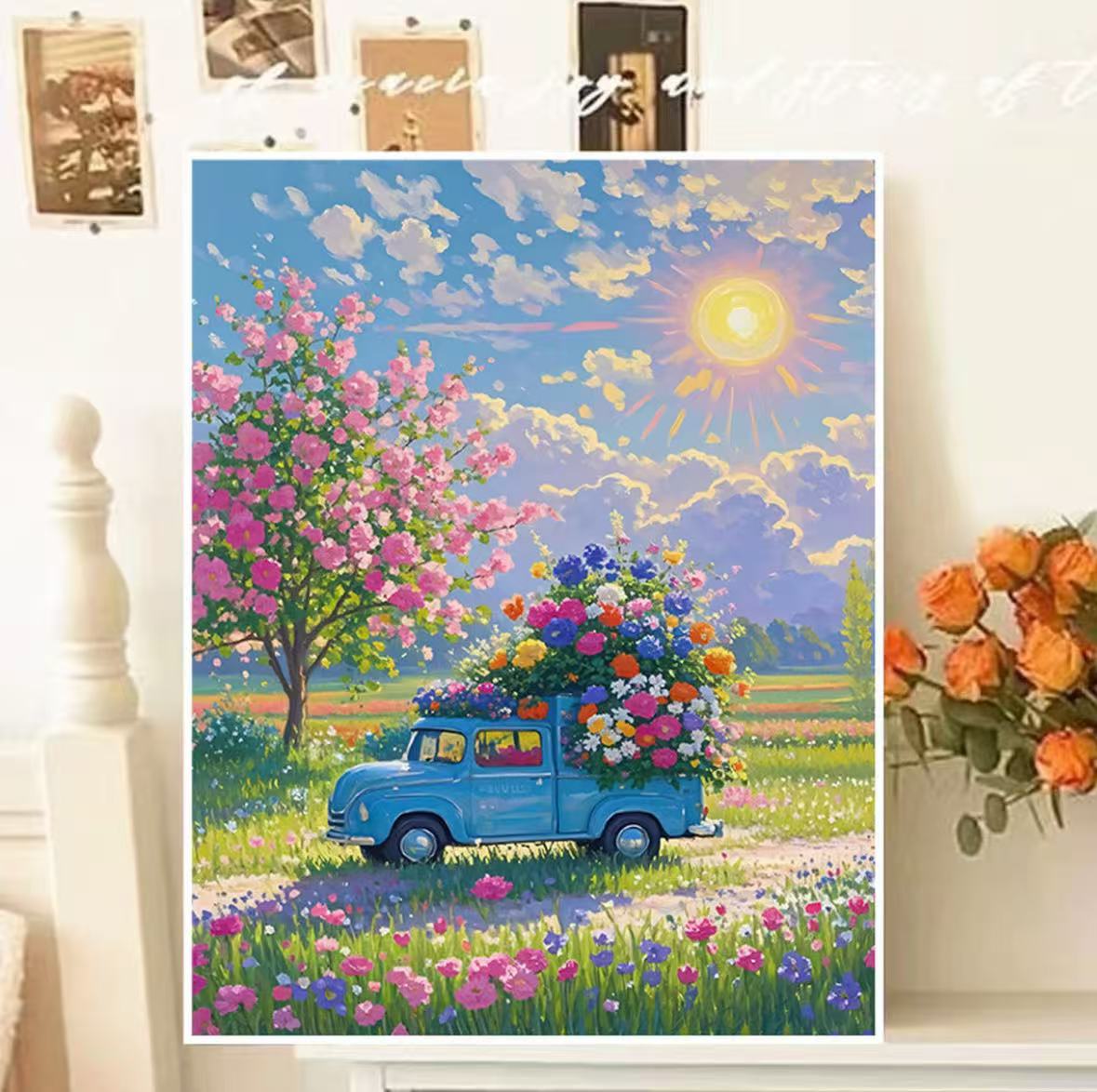 JLHJ07奶油风浪漫花车装饰画适合客厅卧室餐厅的高级感挂画5070