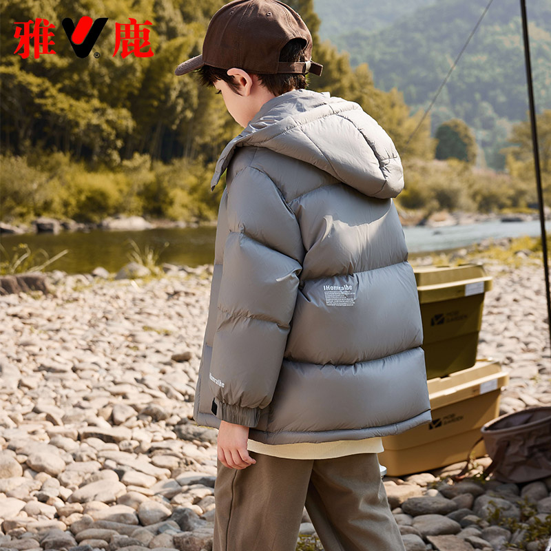 雅鹿2025新款儿童羽绒服男童女童宝宝大童短款加厚连帽外套亲子装