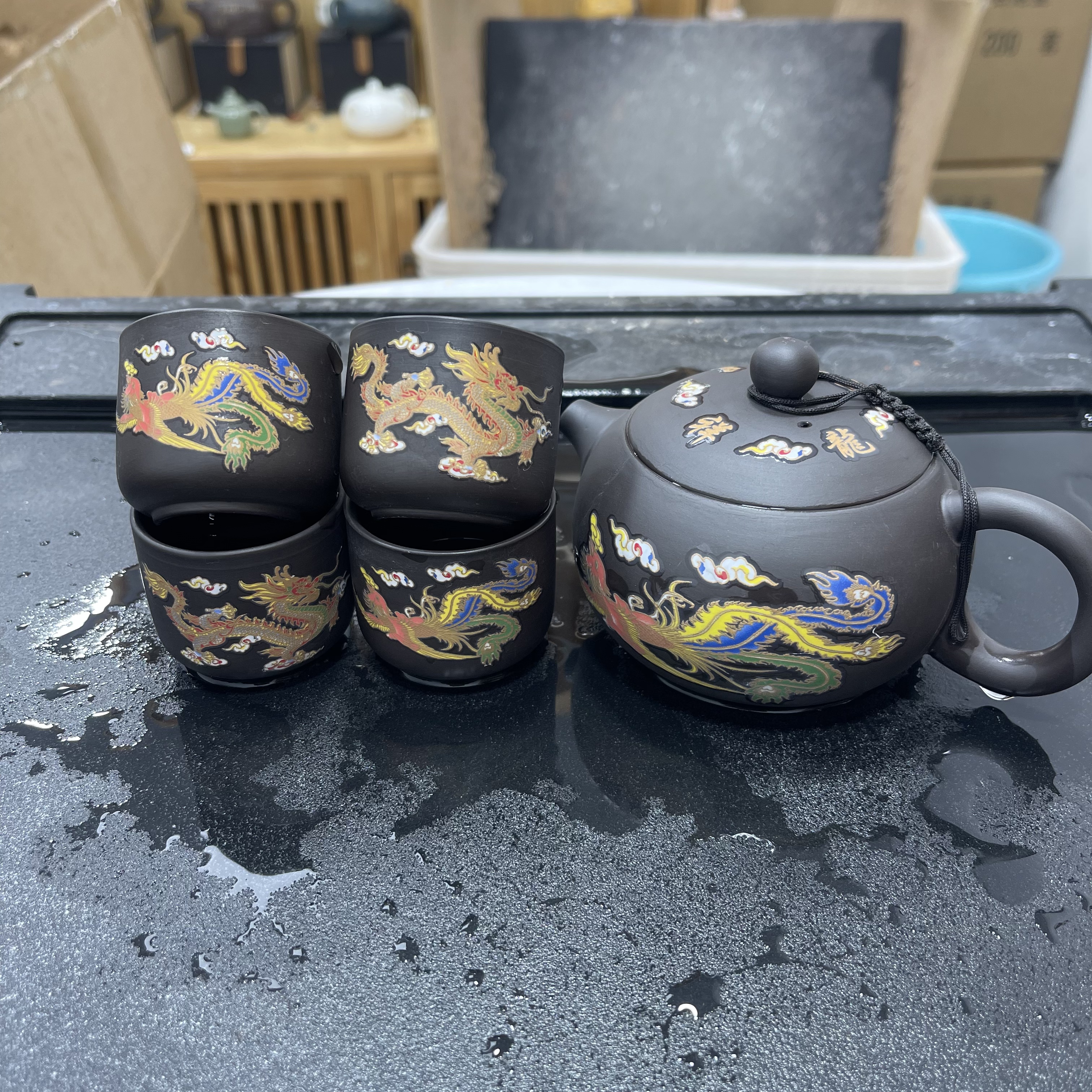 250ml紫砂龙凤变色西施壶一壶四杯