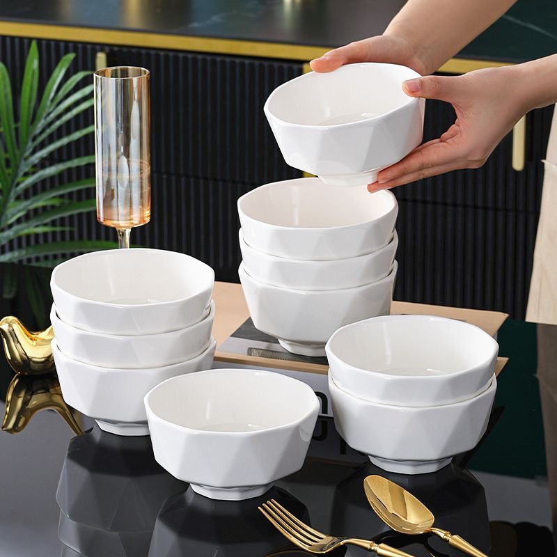 4.8英寸北欧餐具家用纯白钻石米饭碗10只装
