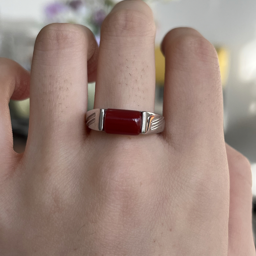 纯天然红珊瑚 阿卡牛血色 马鞍戒