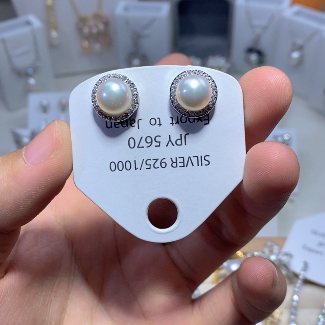 耳饰银S925镶嵌淡水珍珠