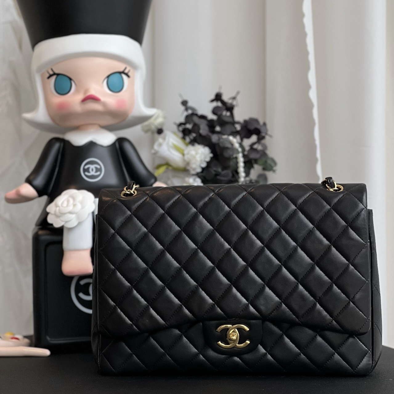95新 Chanel/香奈儿 香奈儿cf黑金maxi单肩斜挎包 19开