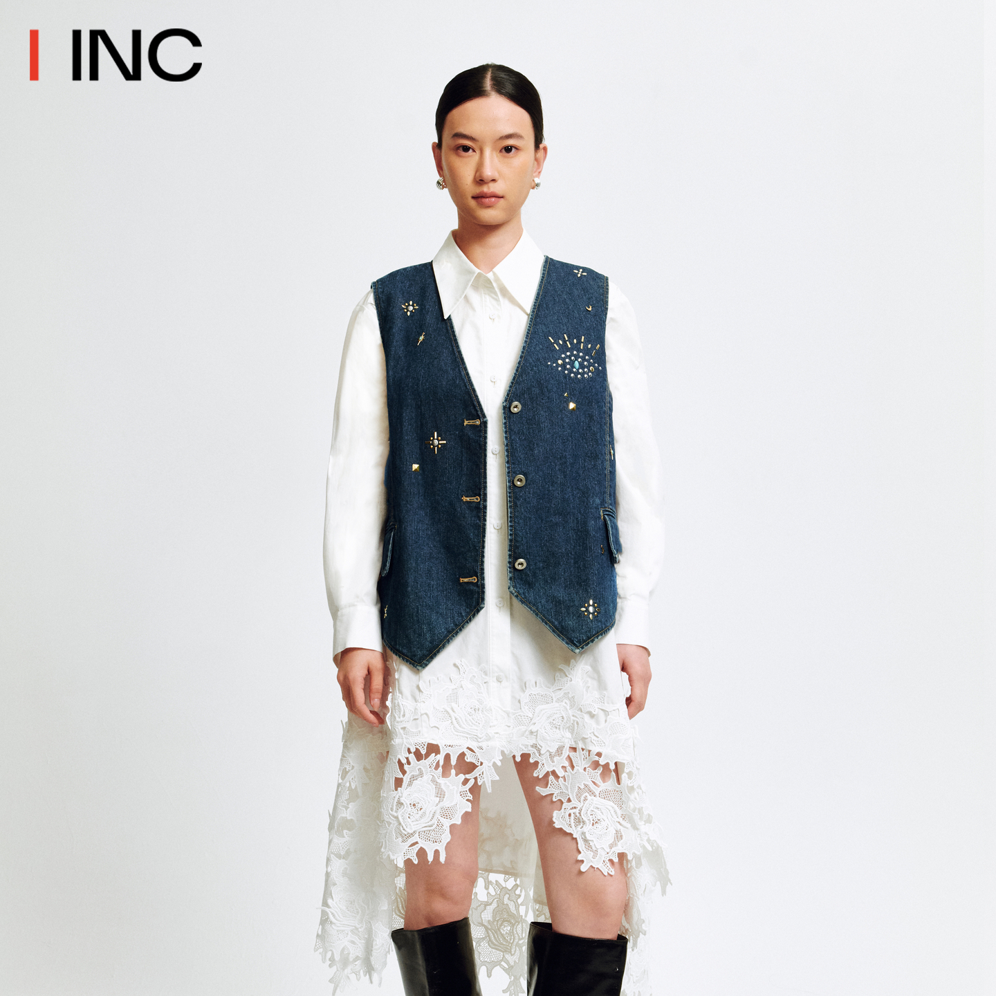 MARRMO/马髦 立体蕾丝花边衬衫连衣裙女25AW秋季新款拼接裙子IINC