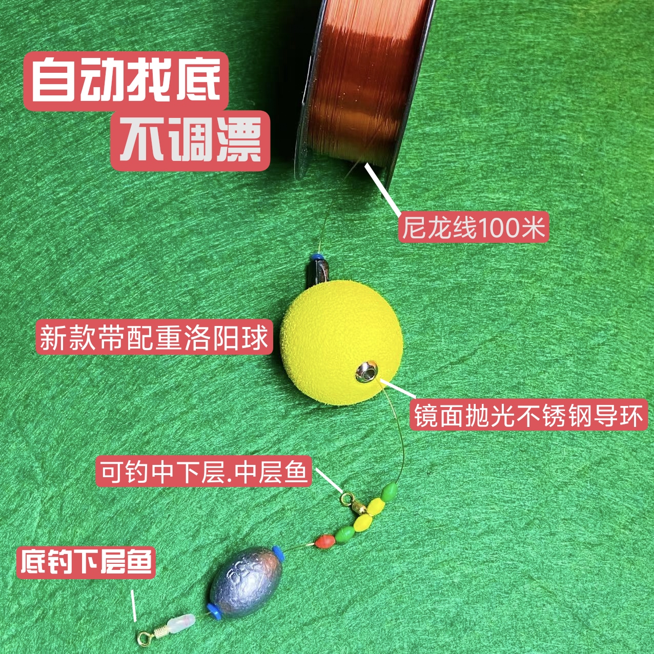 升级新款洛阳球/不锈钢导环/自动找底免调漂成品线组钓组）