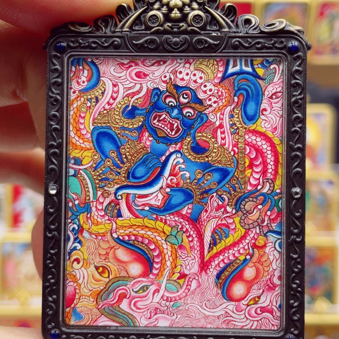 吊坠纯手绘唐卡六臂玛哈嘎拉大黑天