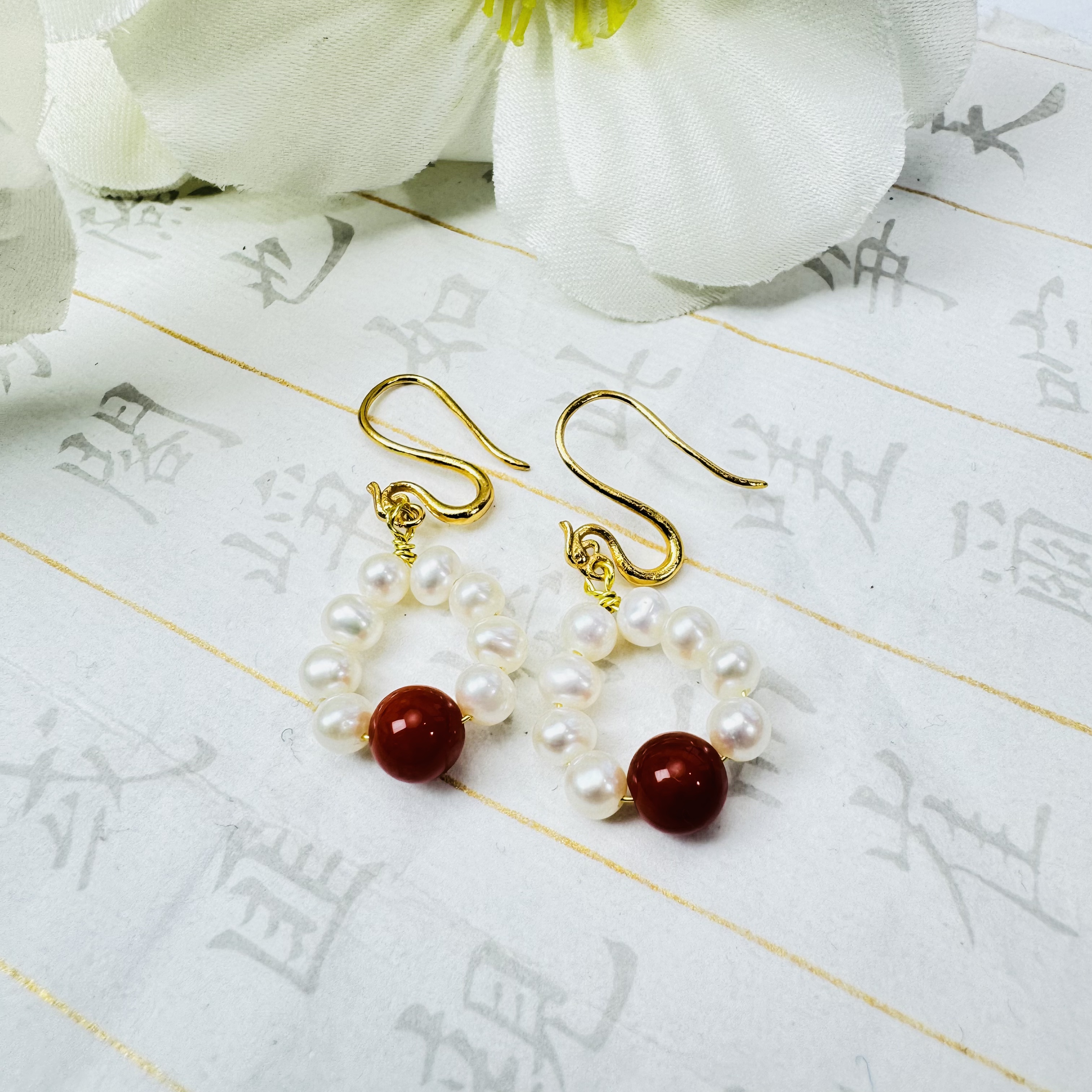 Gloire/古名【睿泽鉴宝】S925南红珍珠耳钩4--7mm AH6499