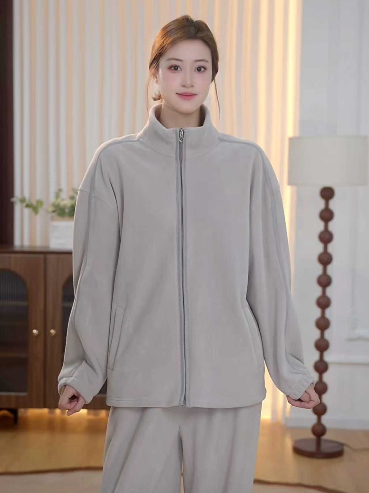 2025年春秋新品轻奢女士长袖小立领防静电睡衣家居服两件套CHF