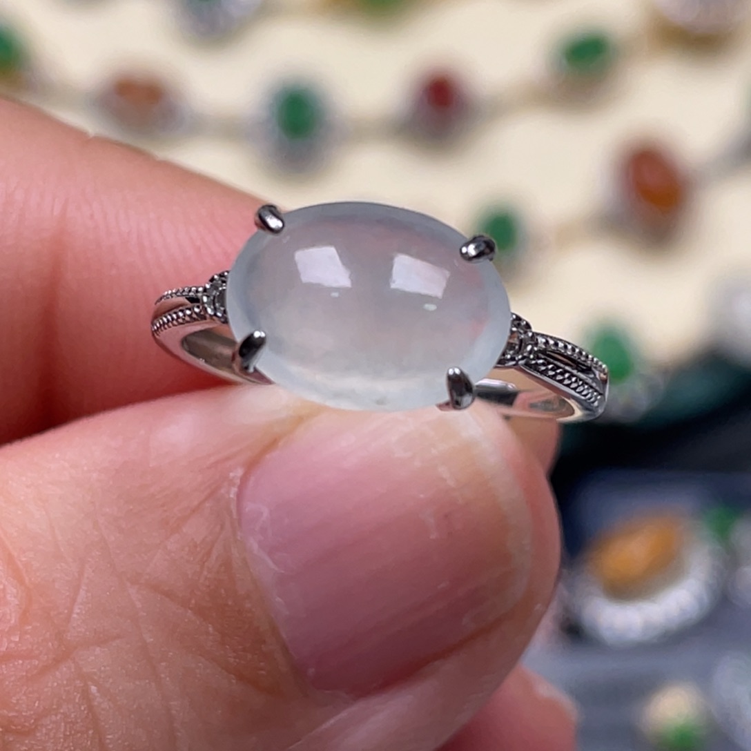 翡翠戒指银S925镶嵌纯天然缅甸翡翠