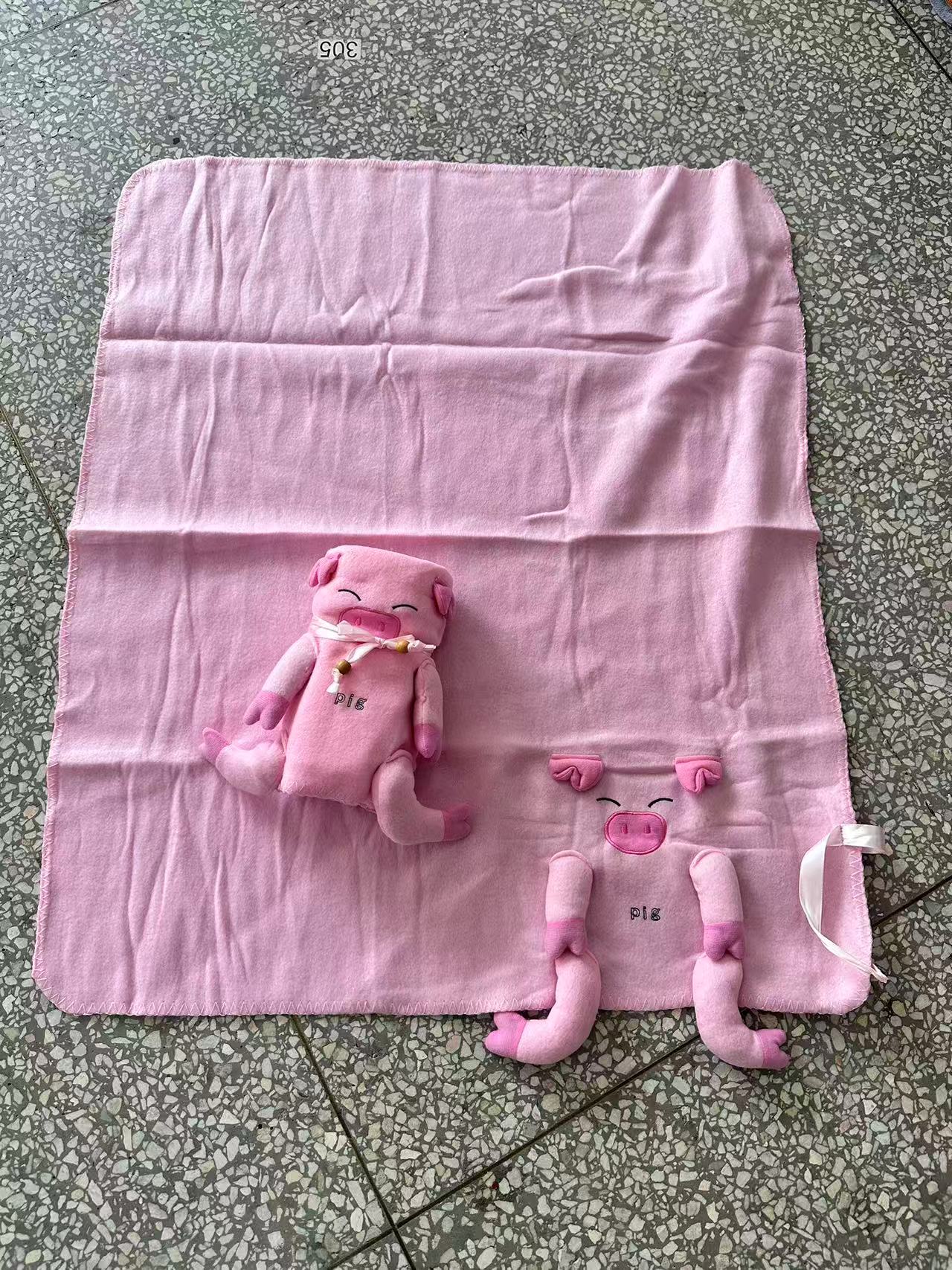 《兵哥外贸》3楼70×85粉色小猪摇粒绒盖腿绒毯 发2条 微瑕疵