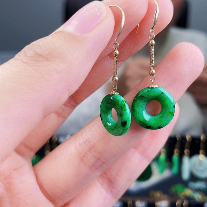 翡翠耳饰18K金镶嵌饰品