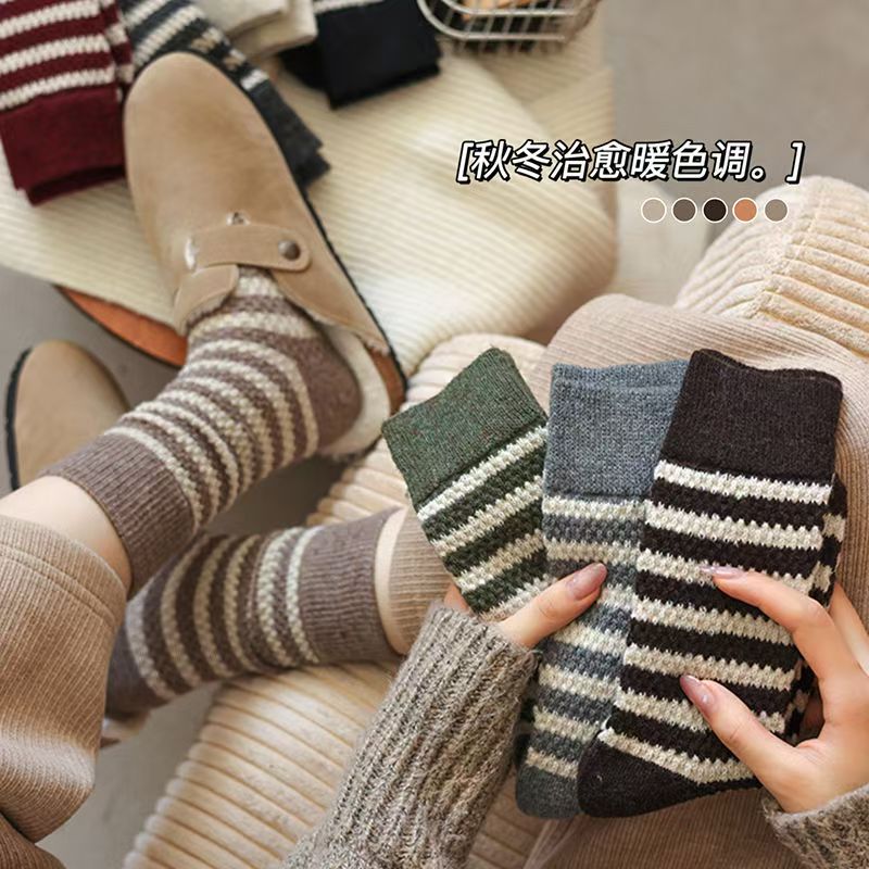 M37 秋冬新款女袜蓝色格子牛奶学院风情侣袜ins潮日系中筒袜袜子