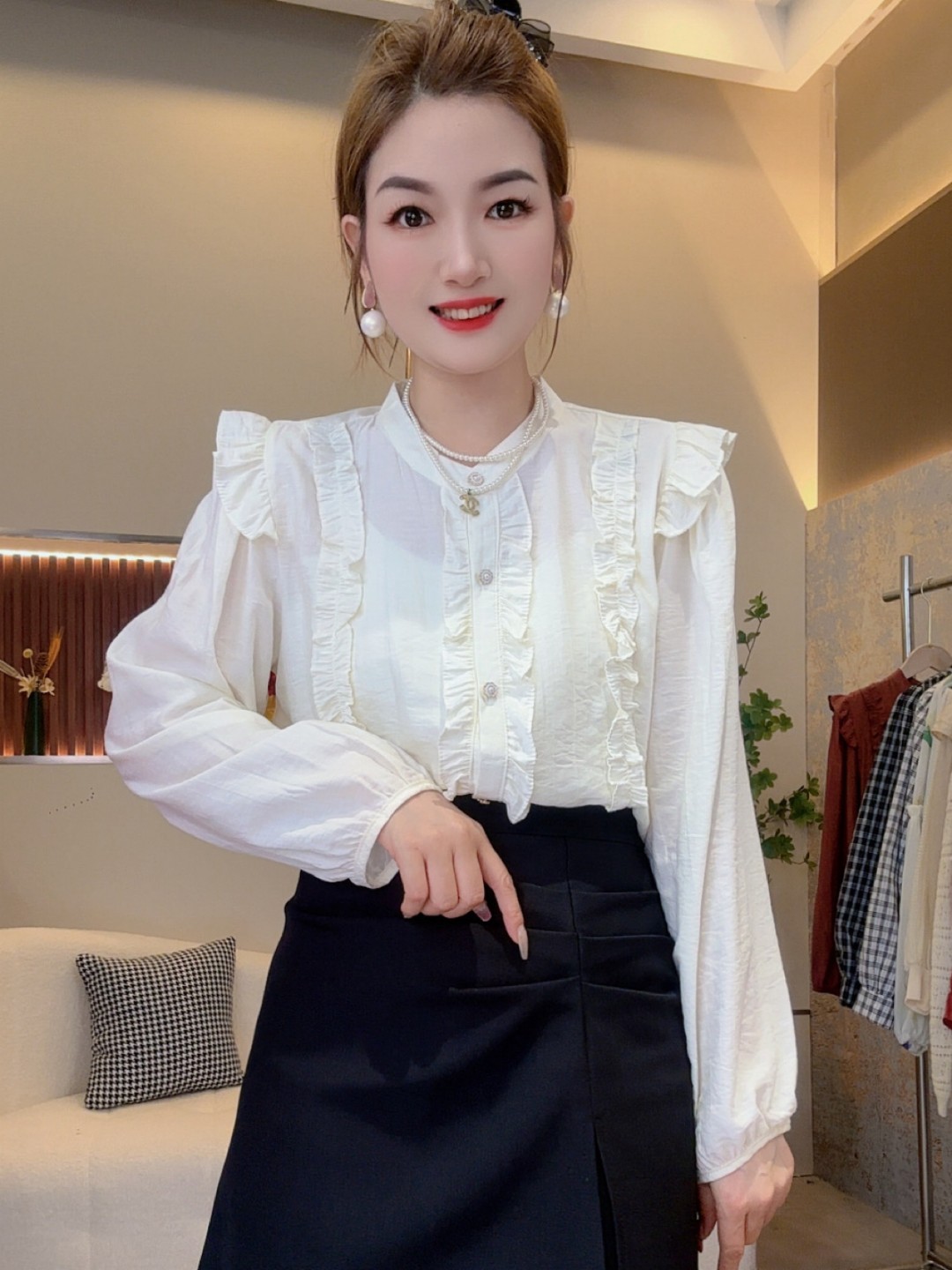 2025新款苎麻衬衫女长袖减龄百搭衬衣秋季款内搭上衣小心打底衫