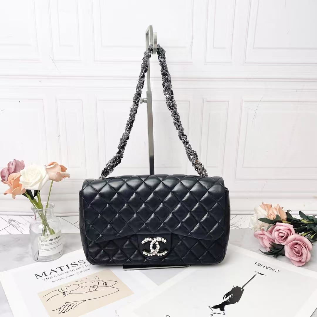 95新 Chanel/香奈儿 CHANEL/香奈儿黑色羊皮珍珠单肩包