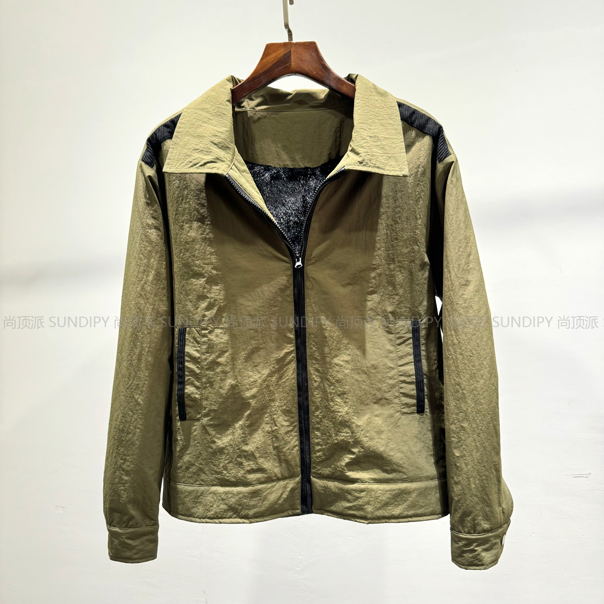 冬季简约通勤百搭黑色座山雕加绒夹克潮INS男士宽松休闲保暖外套