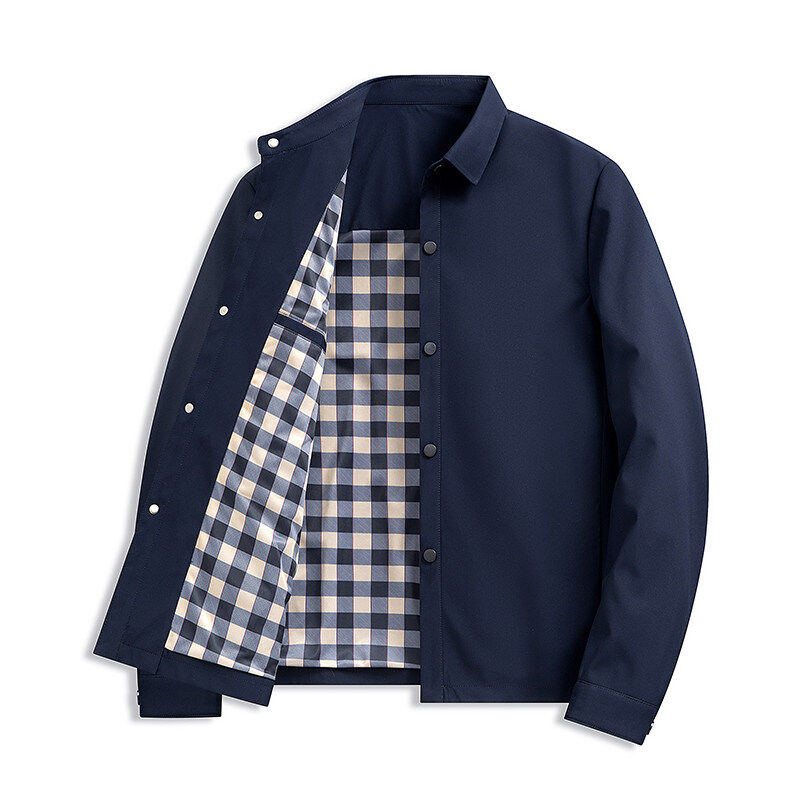 翻领简约商务休闲夹克薄款中老年春秋长袖保暖外套中年男士