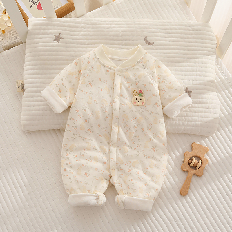 秋冬长袖哈衣爬服萌趣40g薄棉连体衣婴儿新生儿秋冬季