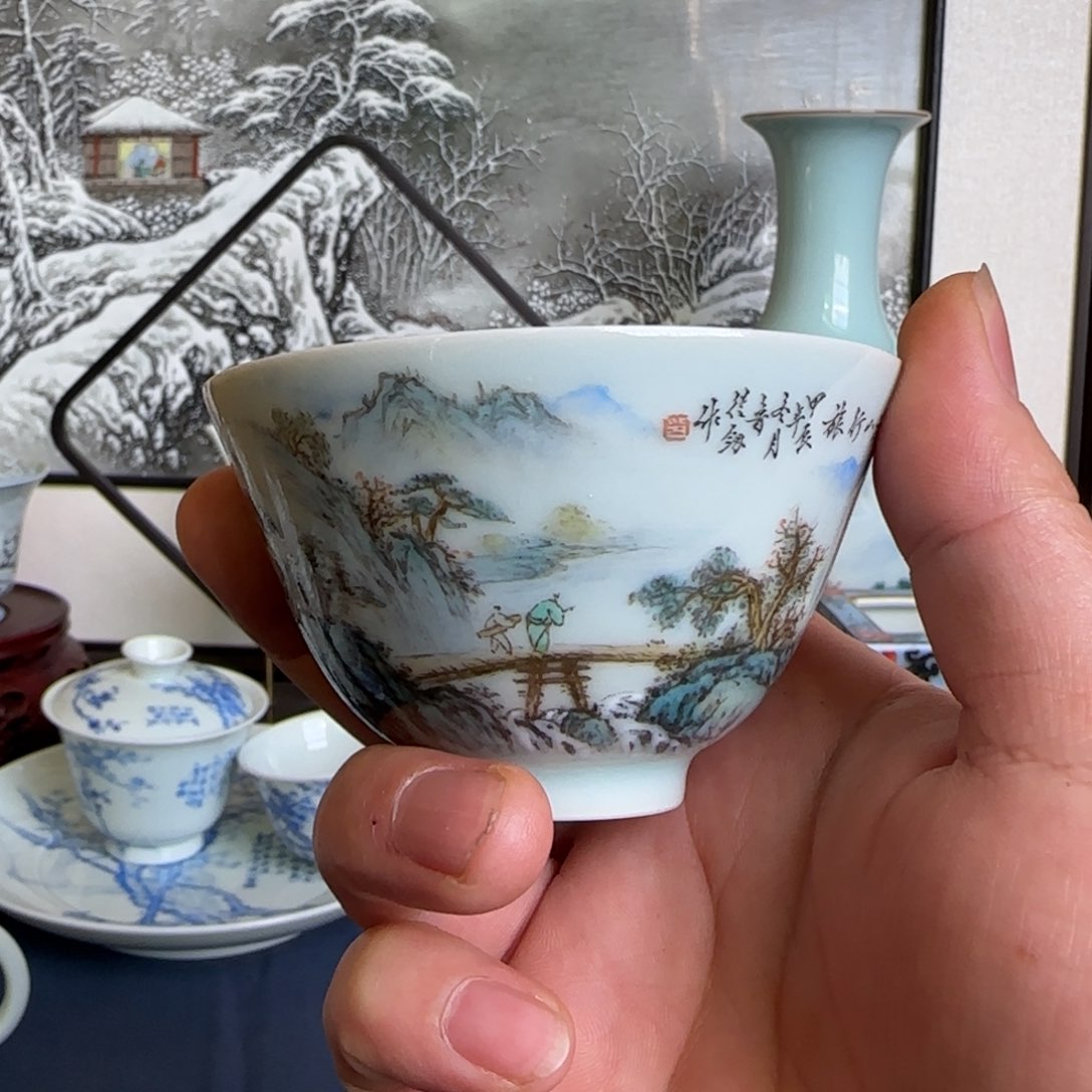 g*i粉彩山水手工手绘