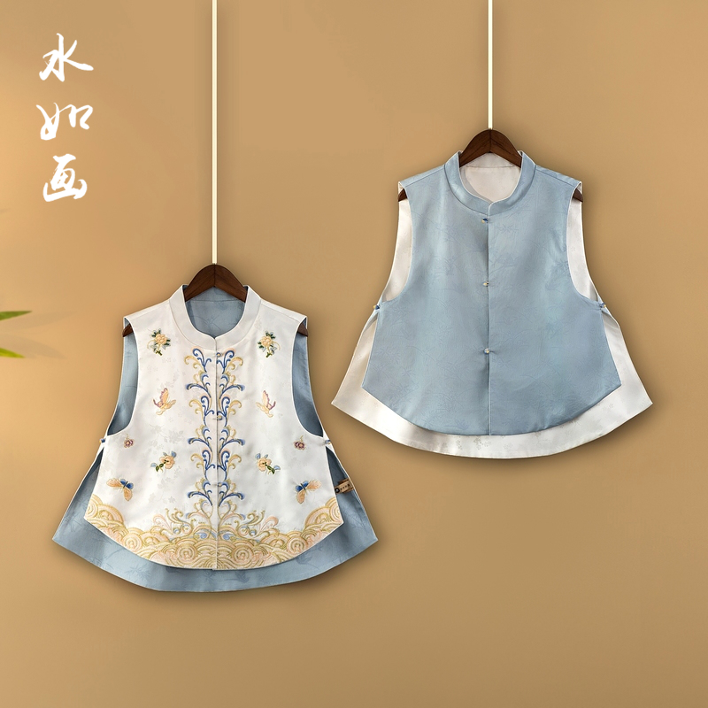 【清蝶】双面双穿春季国风上衣马甲新中式立领提花气质马夹外套女装