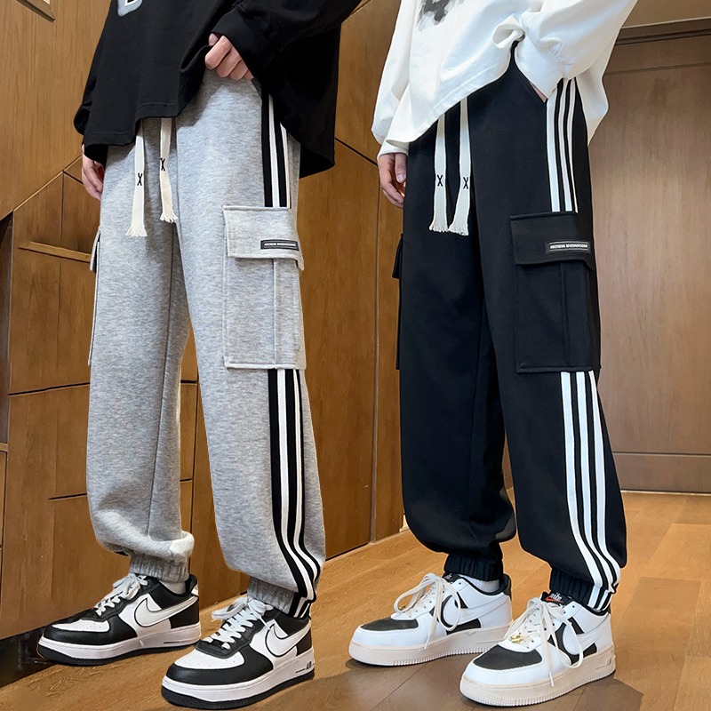 春秋季新款青少年宽松束脚口运动休闲百搭长裤学生大口袋卫裤男