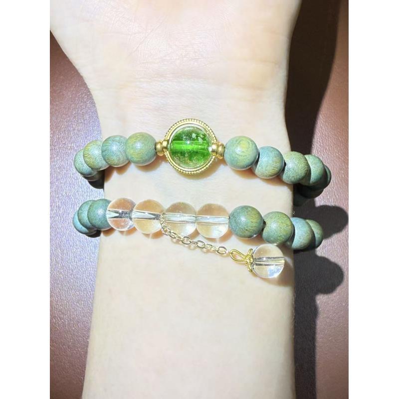 stj070绿檀木双圈手串