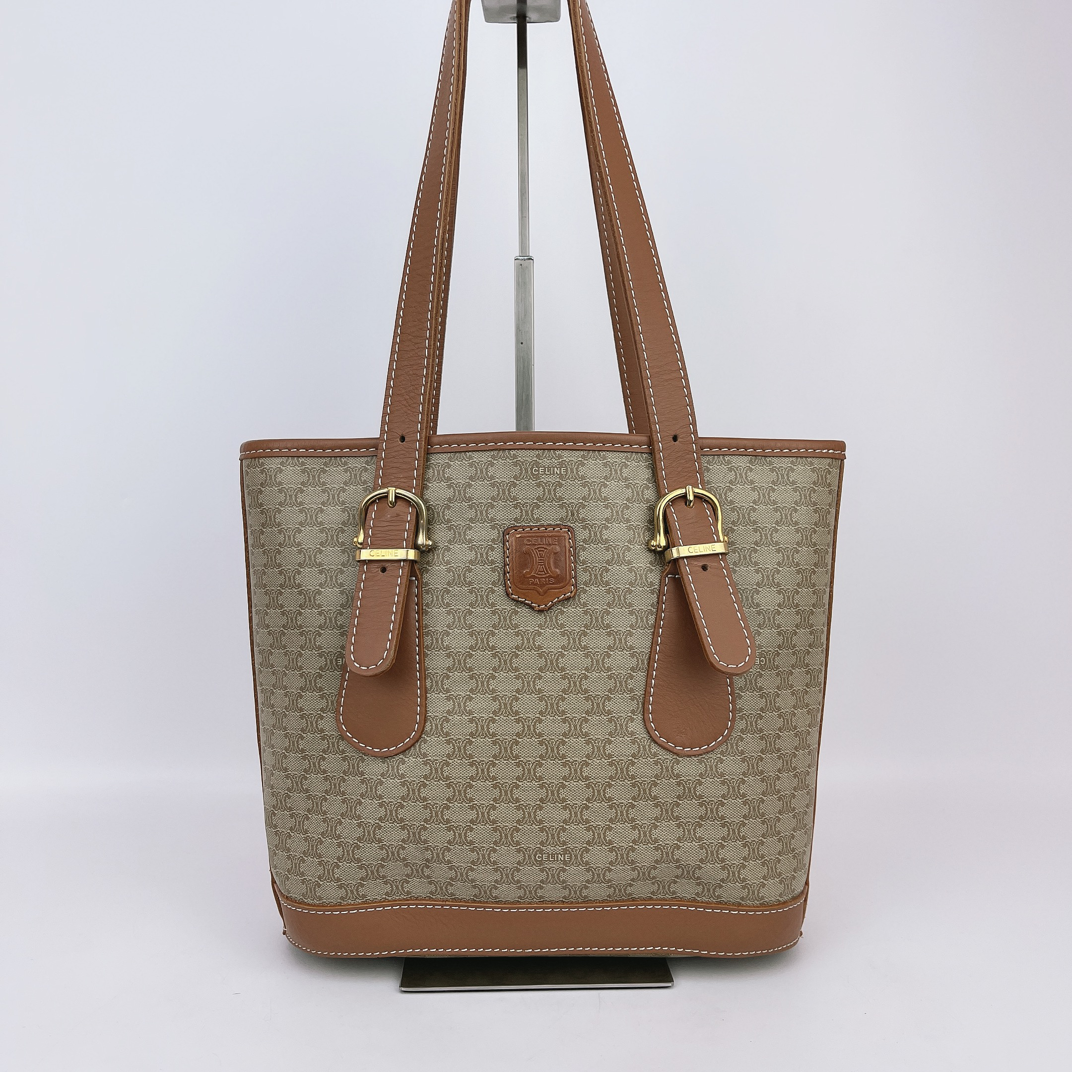 95新 Celine/思琳 赛琳 棕色老花单肩包底长26 E720