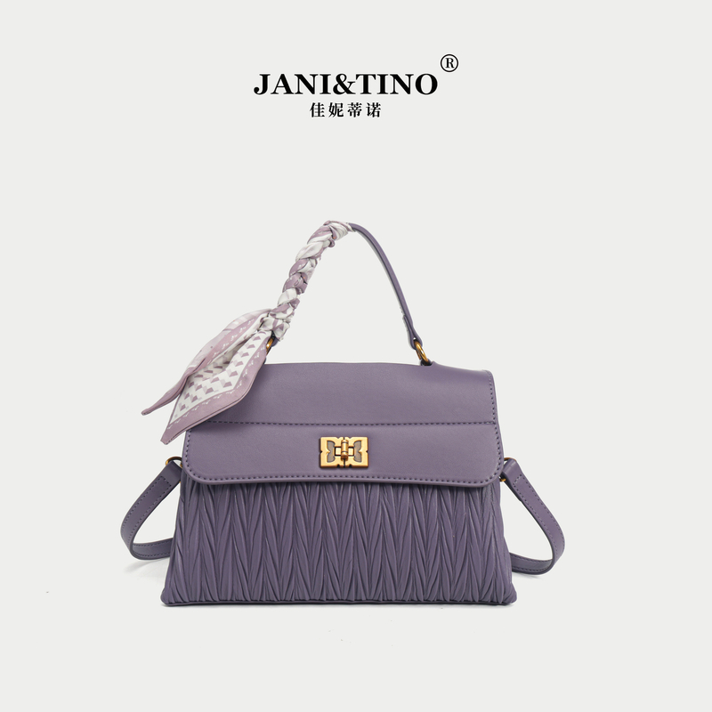 JANITINO/佳妮蒂诺F当季新款时尚高级感女士手提包5077褶皱紫