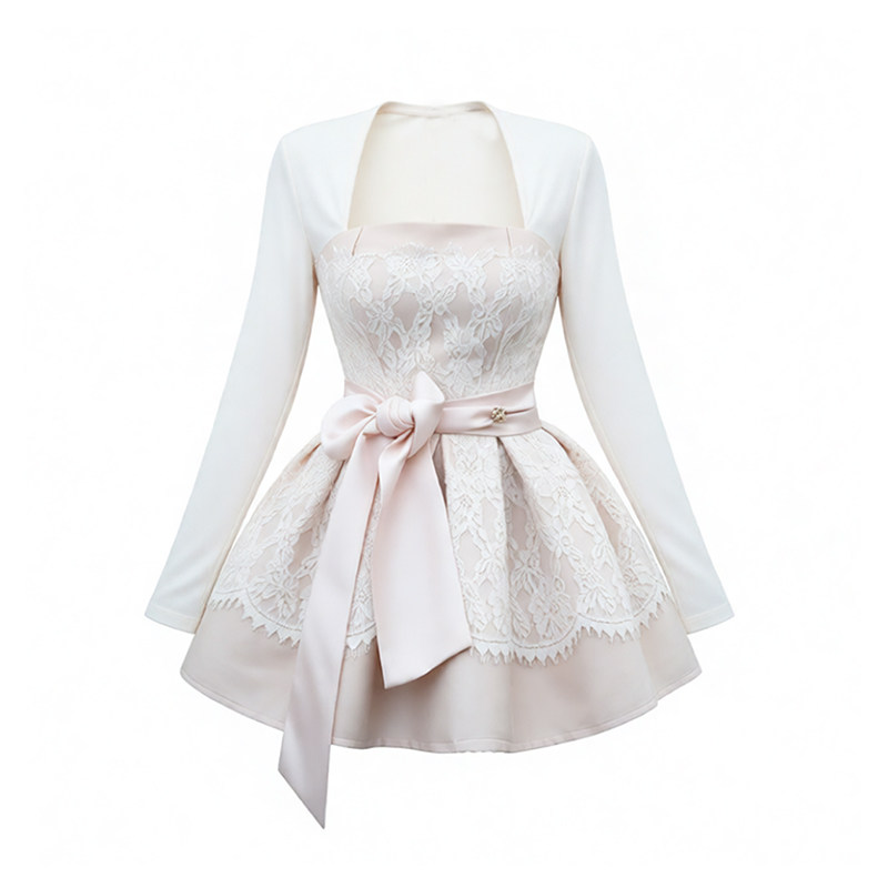 【蹦蹦】大码女装优雅气质绑带收腰光泽感浪漫仿丝毛连衣裙14087