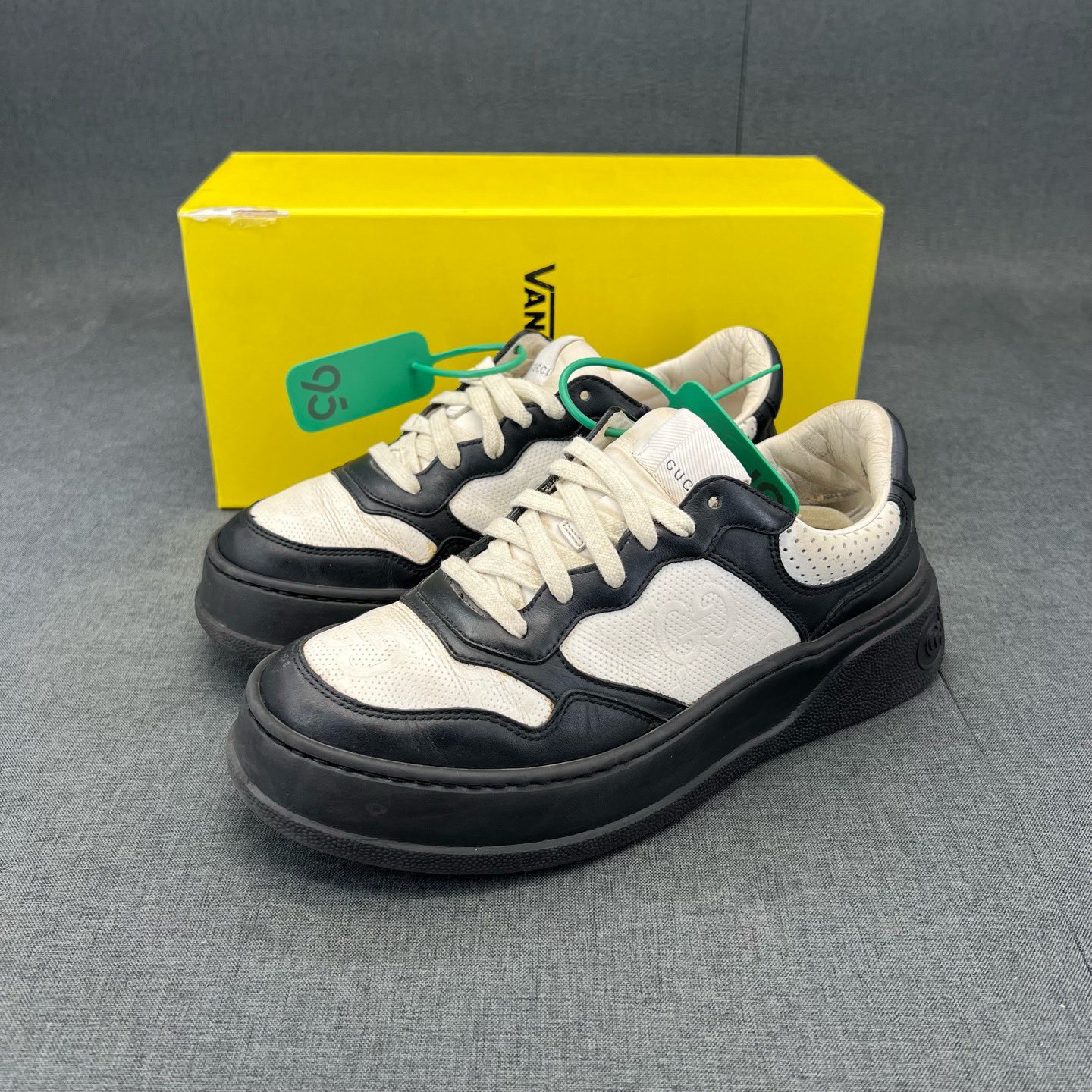 95新 GUCCI/古驰 码数38.5 gucci 饼干鞋黑白 配盒