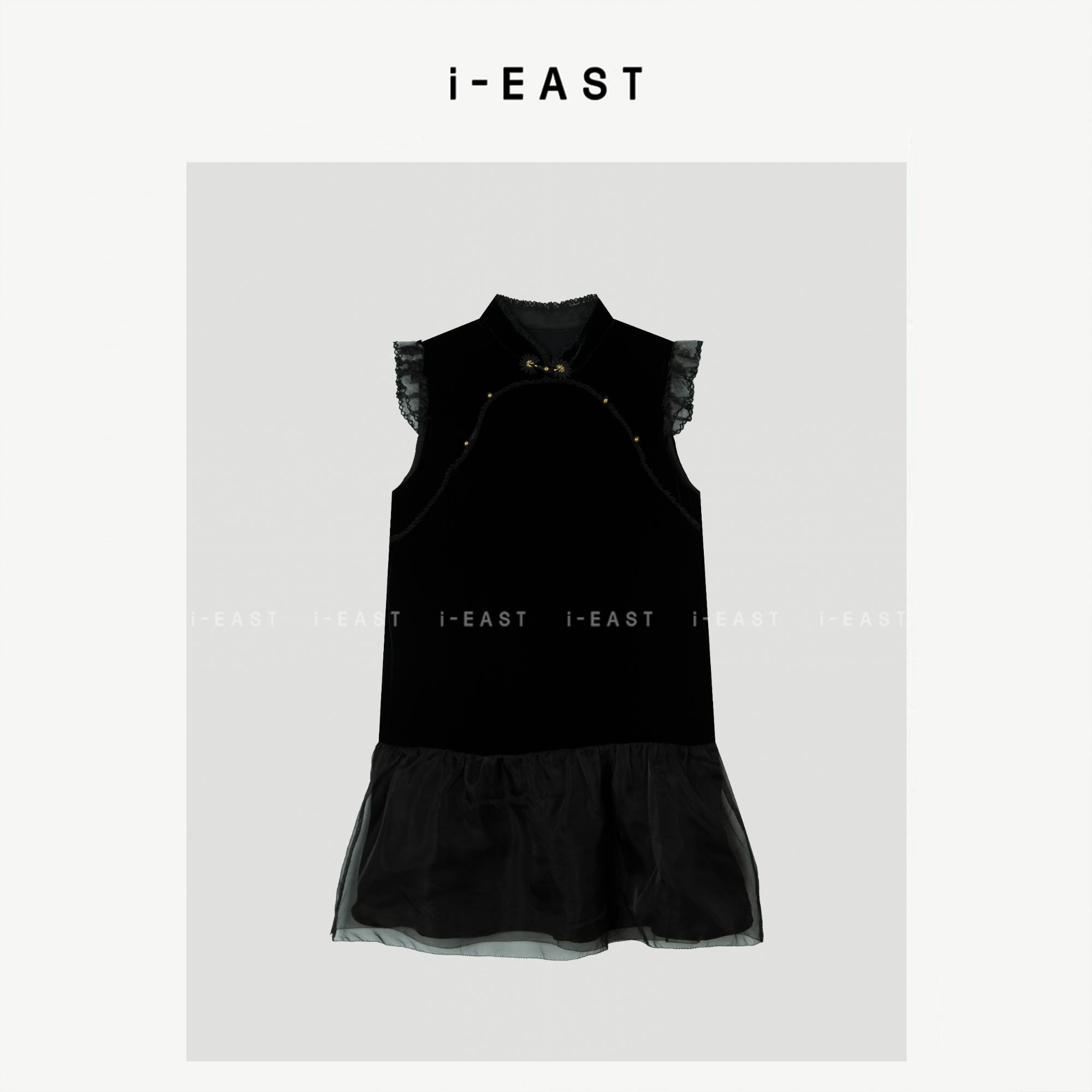 i-EAST QQ 烟罗寒水~ 新中式绒绒斜领连衣裙-5X GF5765