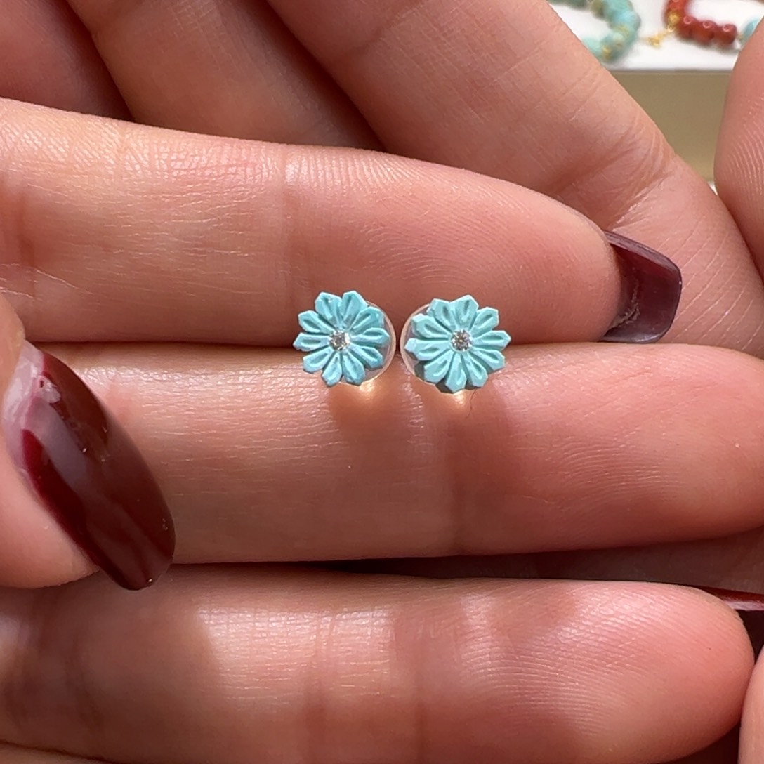 绿松石配件18K金镶嵌耳饰