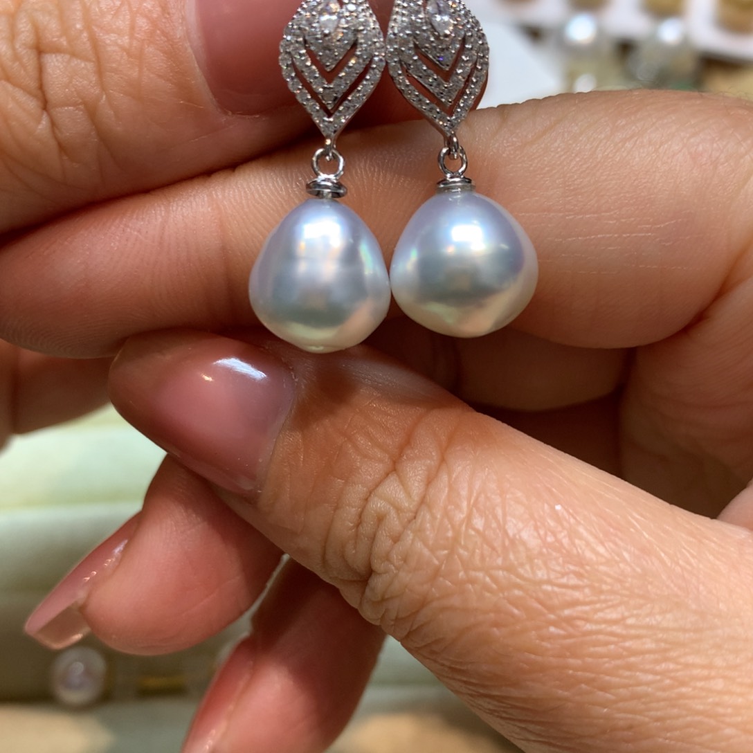 海水珍珠耳饰银S925镶嵌