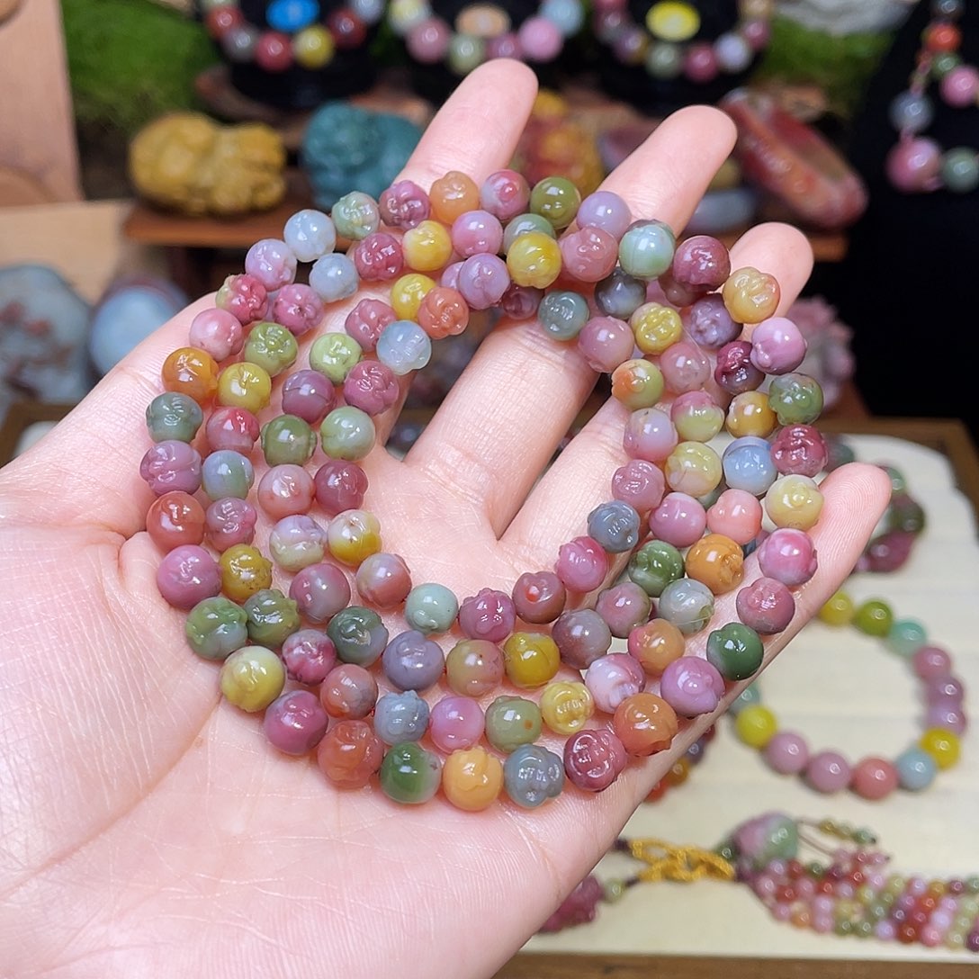 玛瑙/玉髓未镶嵌手串盐源玛瑙仙色系佛头多圈